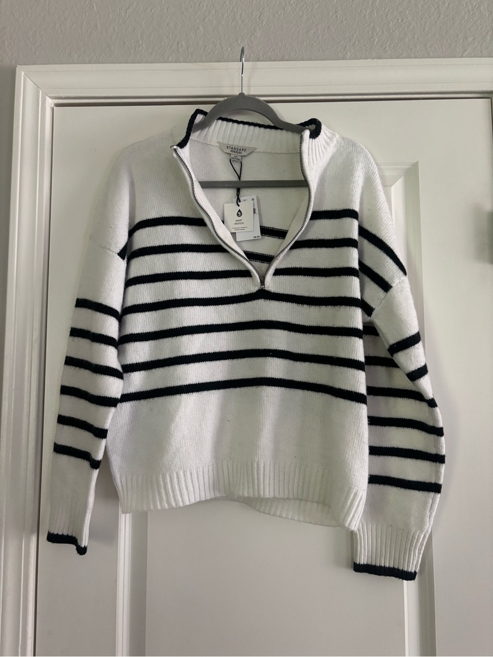 Standard Surplus New White & Black Striped Sporty Half-Zip Pullover Size Medium